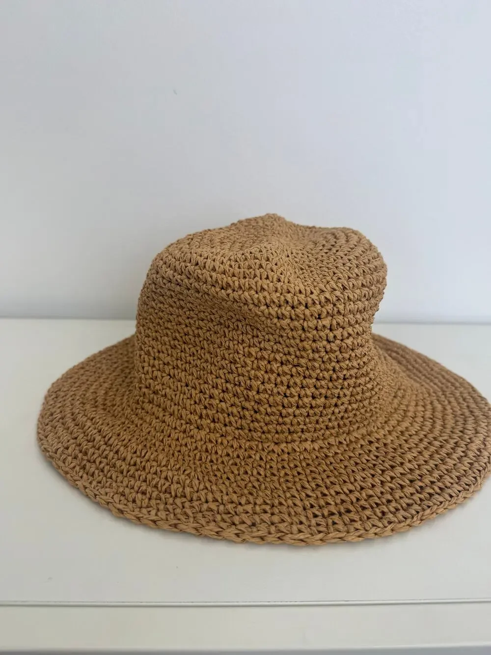Ann Taylor LOFT Womens Woven Straw Crochet Sun Wide Brim Beach Summer Tan Hat
